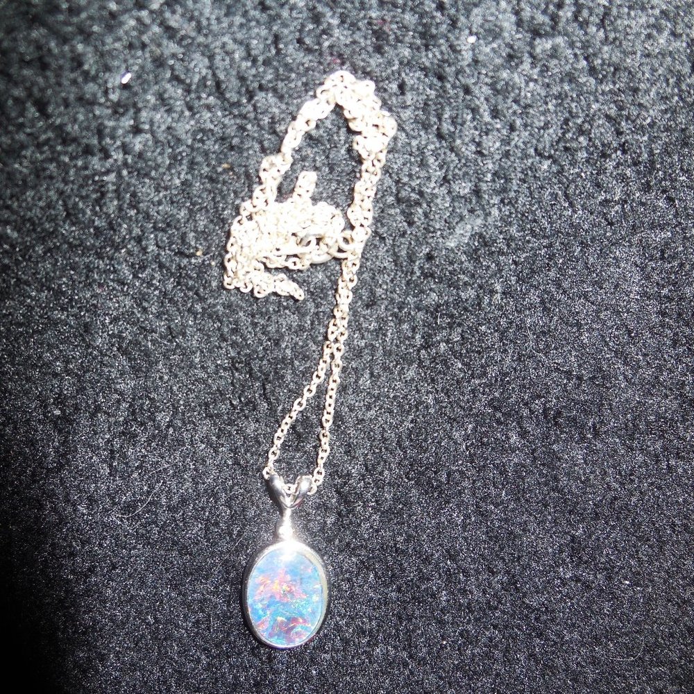 Multicolored Black/Blue Australian Opal Pendant Necklace - Picture 2 of 3